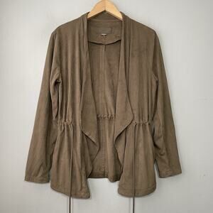 Blank NYC Drape Jacket Size Medium Olive Army Green Faux Suede Open Front Blazer